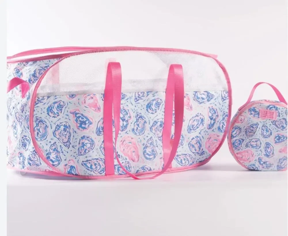 Simply Southern Oyster Print Collapsible Trunk Bag Pink Blue NWT